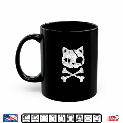 Mug Vintage Pirate Cat Kitten Halloween Skull Cross Bones Shirt