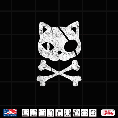 Design Vintage Pirate Cat Kitten Halloween Skull Cross Bones Shirt