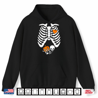 Hoodie Women Skeleton Shirts Pregnancy Announcement Mom Halloween Shirt