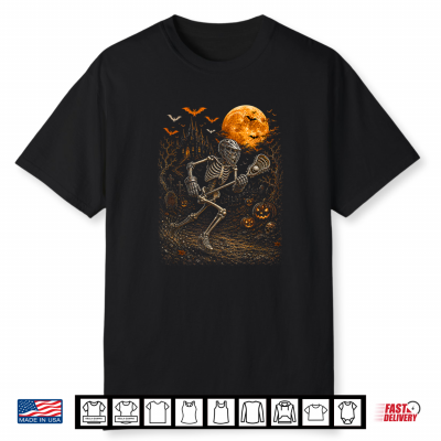 Halloween Playing Lacrosse Costume Player Horror Skeleton Shirt