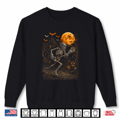 Halloween Playing Lacrosse Costume Player Horror Skeleton Shirt 2 Sweatshirt Halloween Playing Lacrosse Costume Player Horror Skeleton Shirt 1