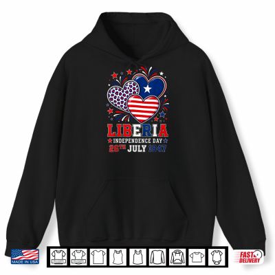 Hoodie Liberia Independence Day 1847 Patriotic Heart Liberian Flag Shirt 1