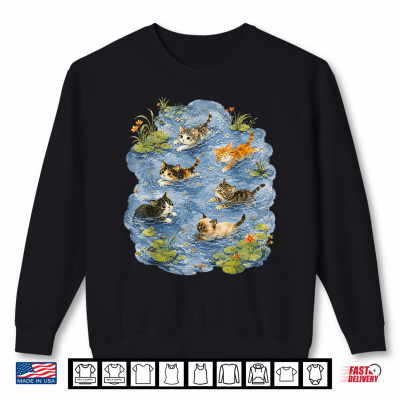 Sweatshirt Swimming Cats In Pond Animal Nature Wildlife Shirt 1