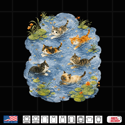 Design Swimming Cats In Pond Animal Nature Wildlife Shirt 1