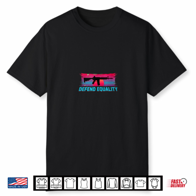 Defend Equality Rifle Retro Synthwave Sunset Lgbtq Shirt