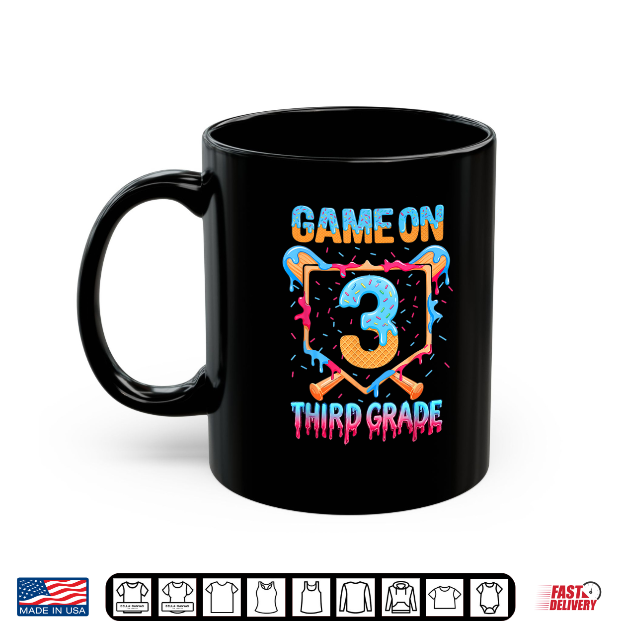 Game On 3Rd Grade Back To School Baseball Drip Ice Cream Shirt