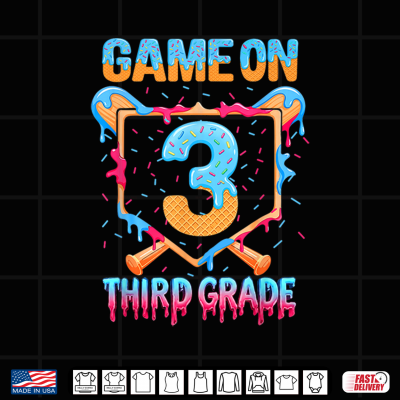 Design Game On 3rd Grade Back To School Baseball Drip Ice Cream Shirt