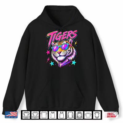 Hoodie Tigers Spirit 80s Synthwave Neon Mascot Shirt