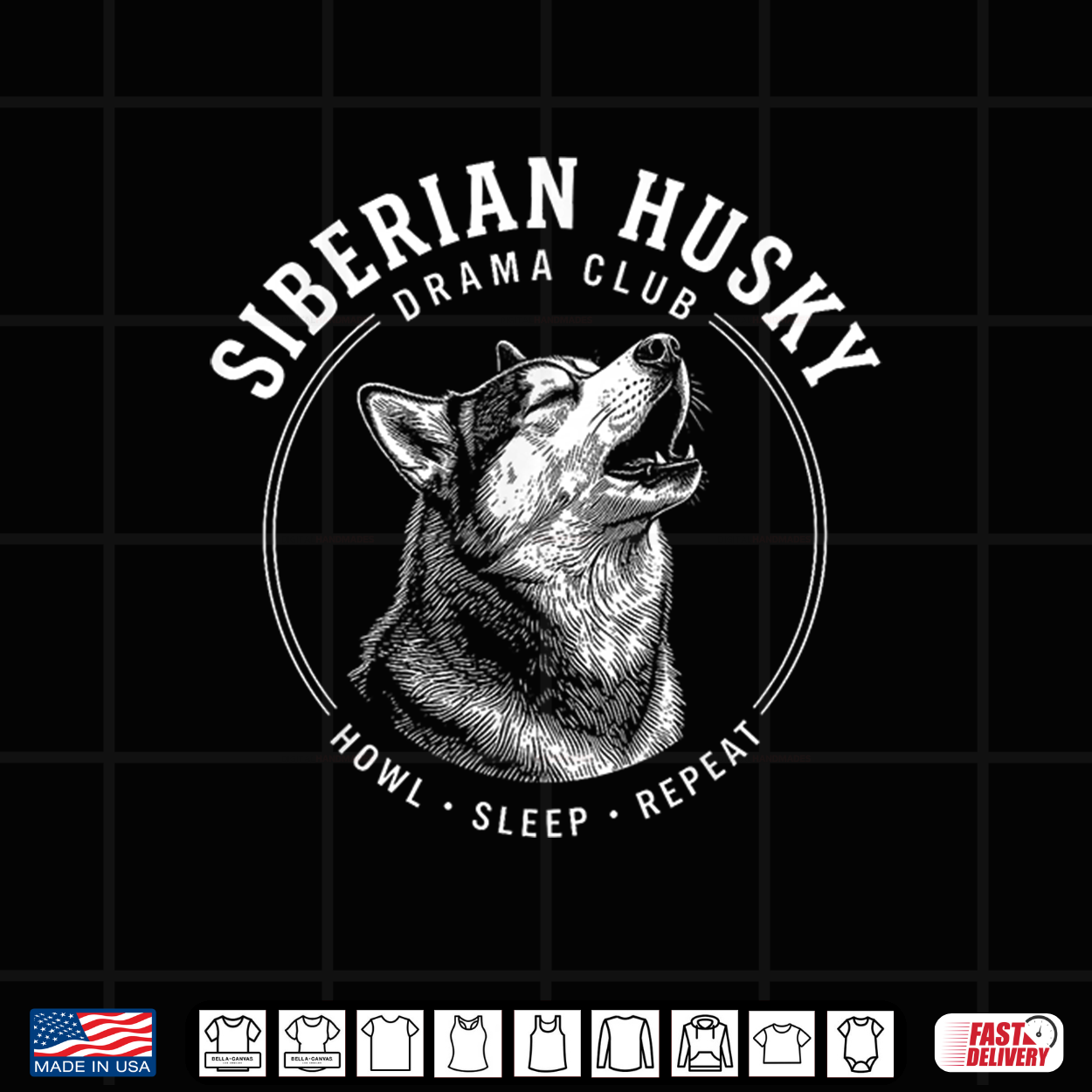Siberian Husky Drama Club Howl Sleep Repeat Dog Shirt