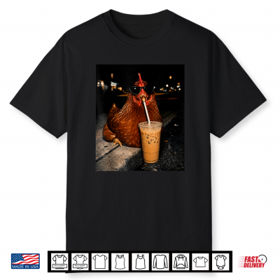 Chicken Drinking Iced Coffee Chicken Art Shirt