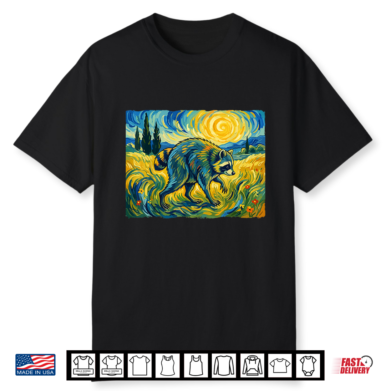 Van Gogh Jimothy Raccoon Animal Graphic Artwork Shirt Van Gogh Jimothy Raccoon Animal Graphic Artwork Shirt