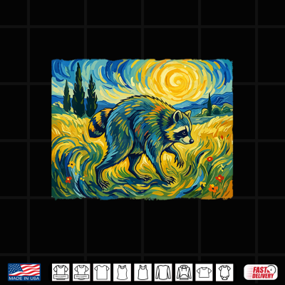 Van Gogh Jimothy Raccoon Animal Graphic Artwork Shirt 4 Design Van Gogh Jimothy Raccoon Animal Graphic Artwork Shirt