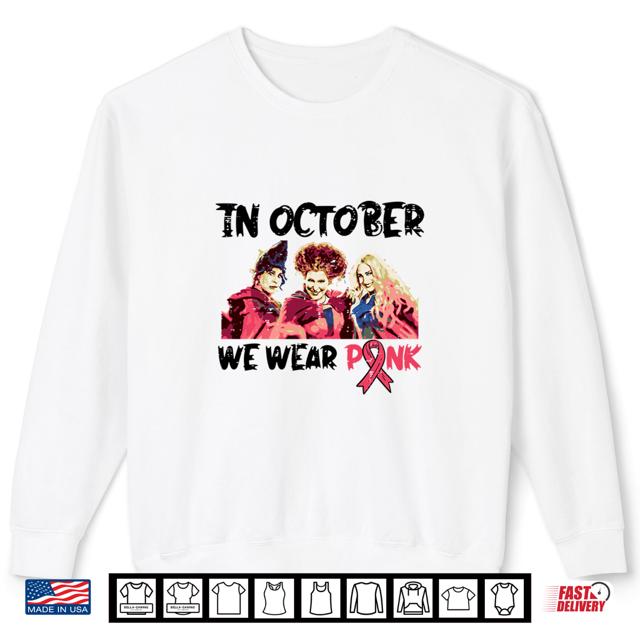 Breast Cancer Witches October We Wear Pink Halloween Shirt