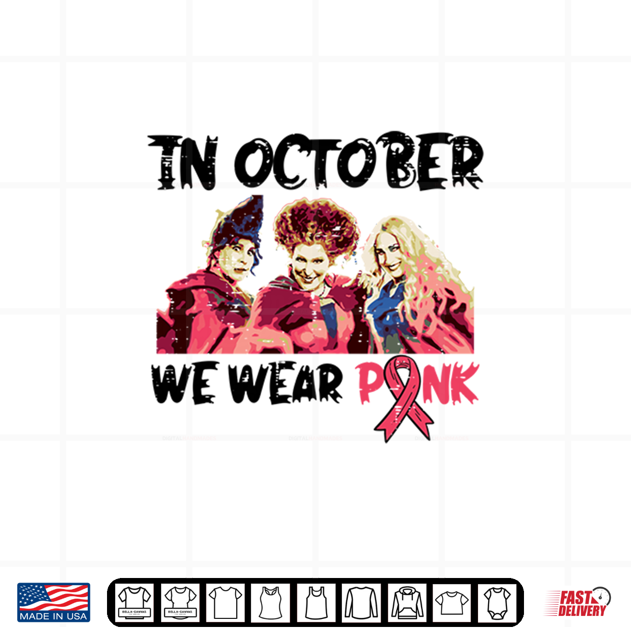 Breast Cancer Witches October We Wear Pink Halloween Shirt