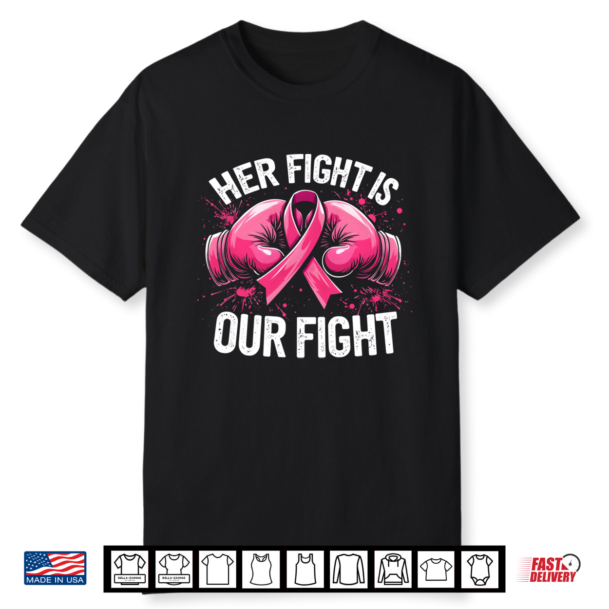 Her Fight Is Our Fight Boxing Gloves Breast Cancer Awareness Shirt