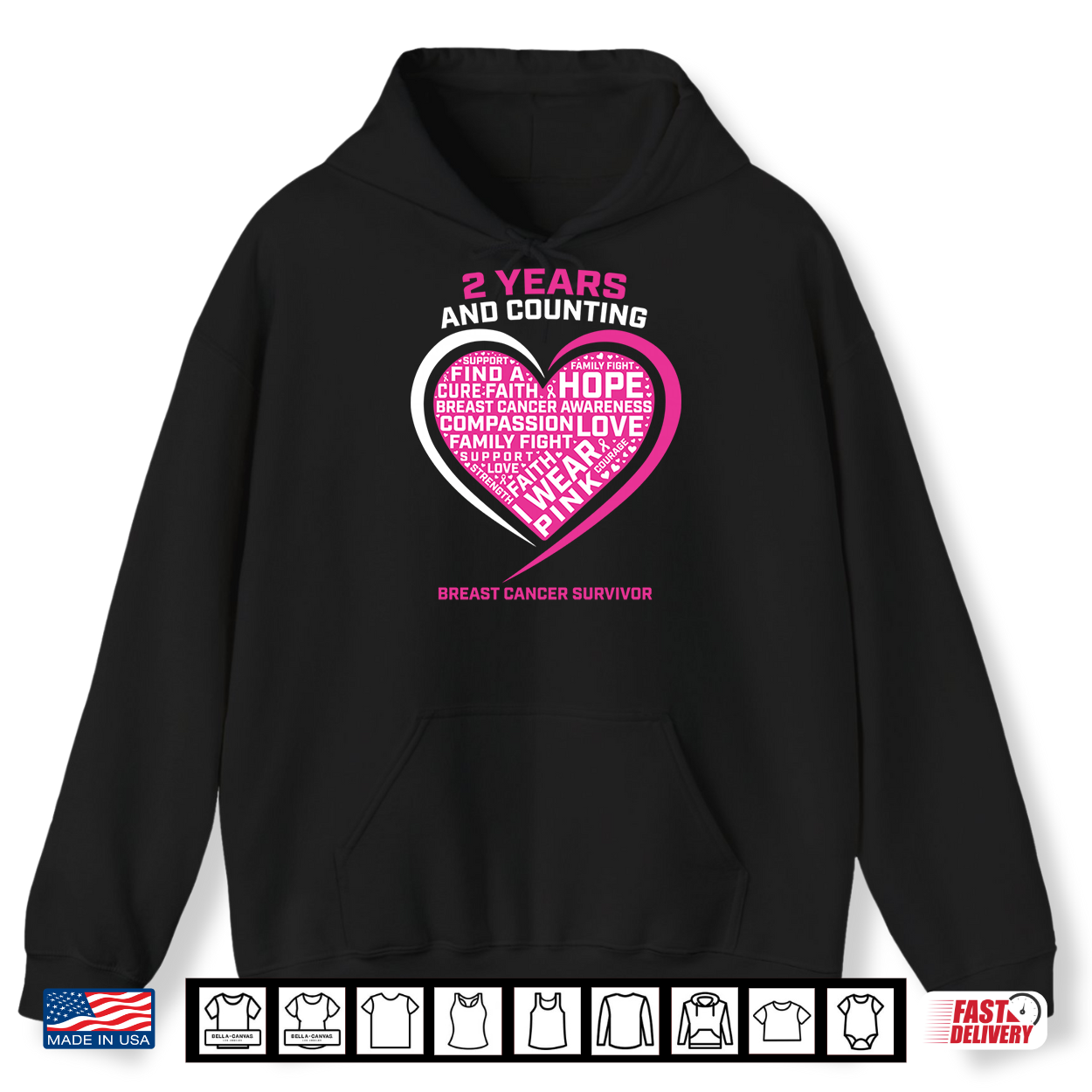 I Wear Pink 2 Year Free Breast Cancer Survivor Graphic Heart Shirt