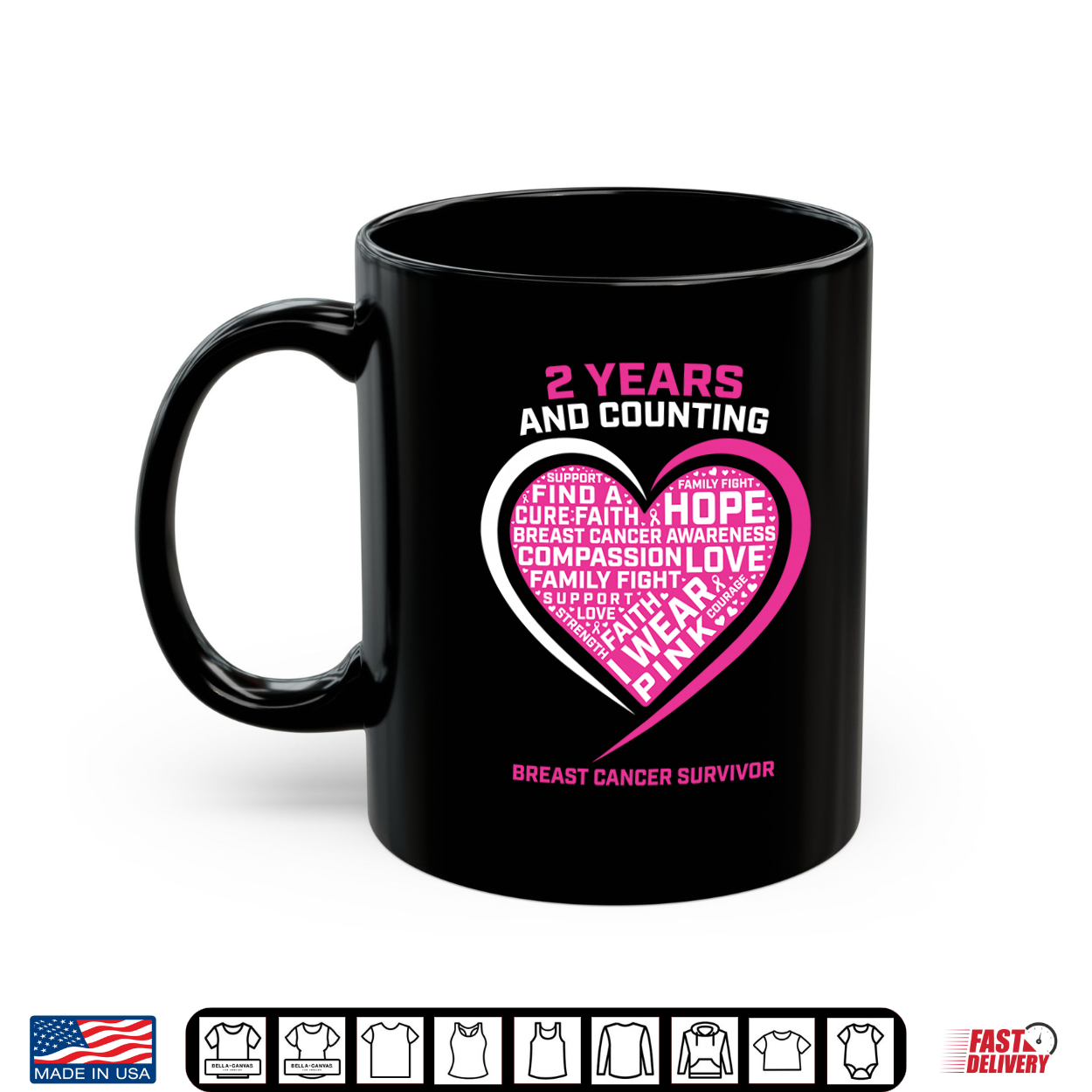 I Wear Pink 2 Year Free Breast Cancer Survivor Graphic Heart Shirt