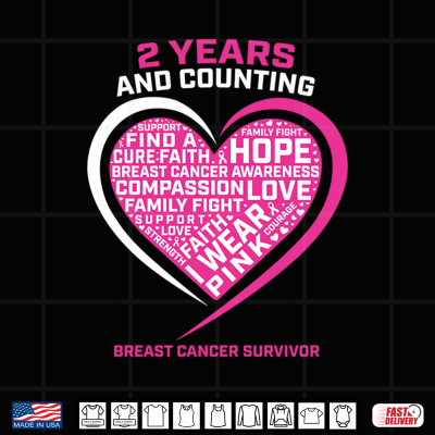 Design I Wear Pink 2 Year Free Breast Cancer Survivor Graphic Heart Shirt
