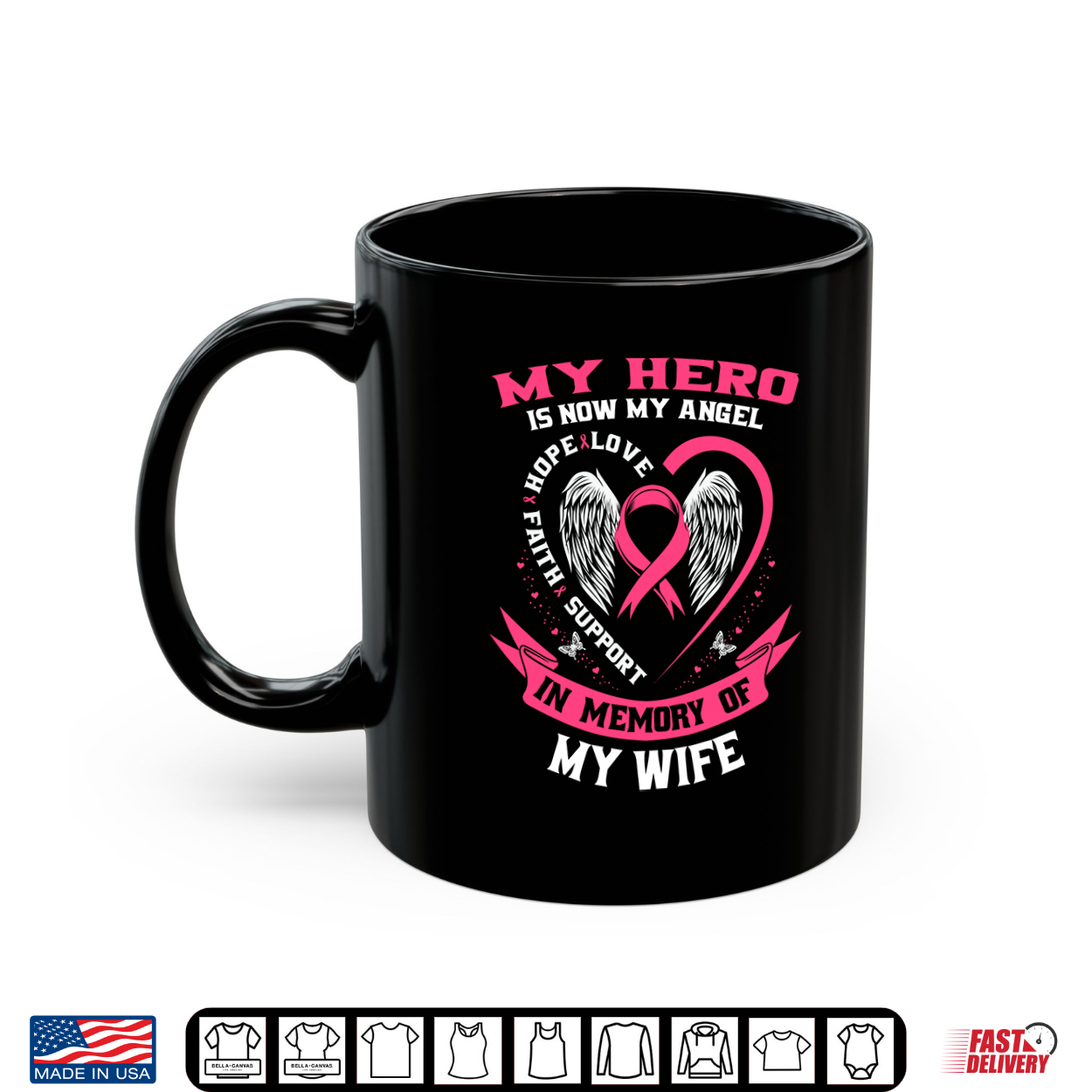 My Hero Is Now My Angel In Memory Of My Wife Breast Cancer Shirt