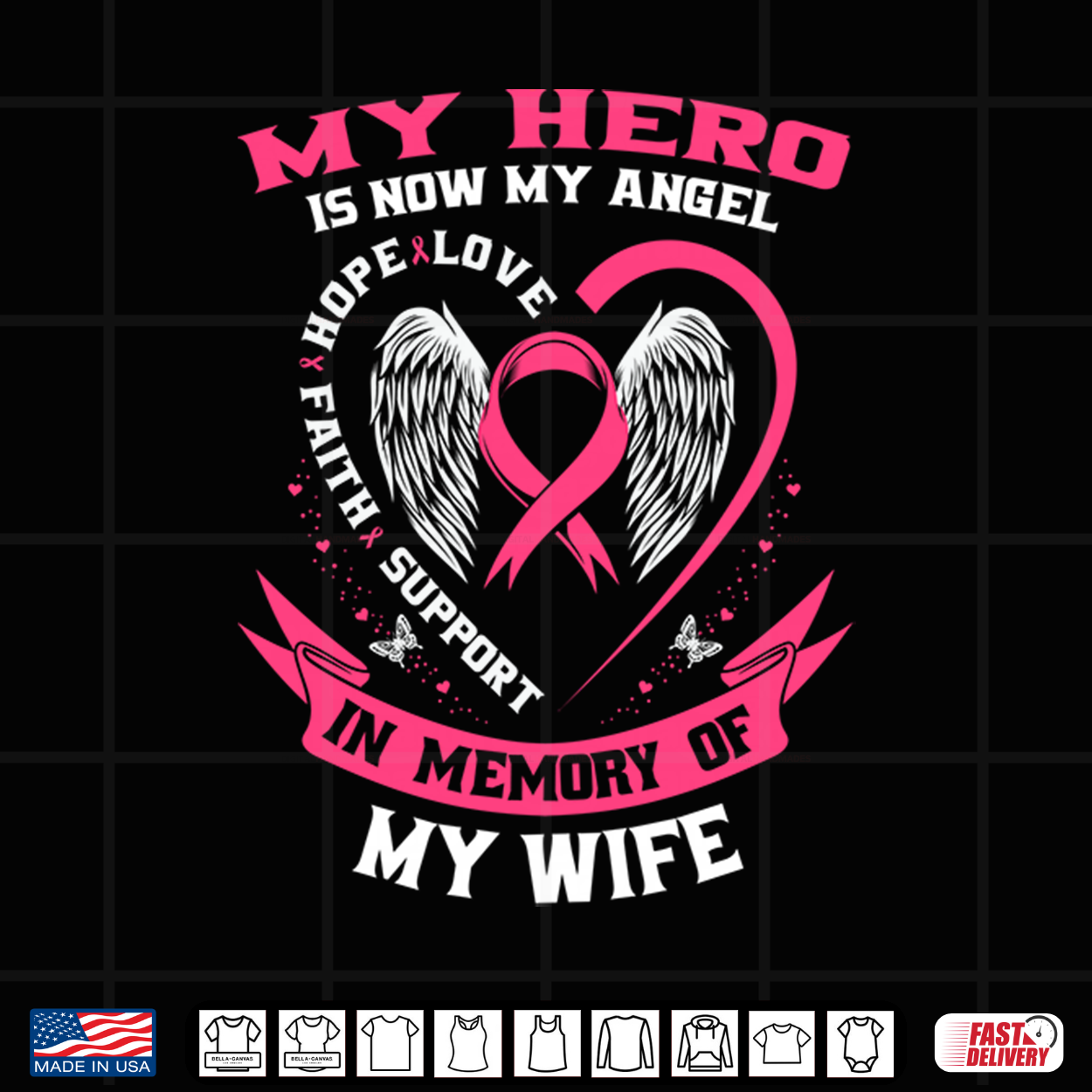 My Hero Is Now My Angel In Memory Of My Wife Breast Cancer Shirt