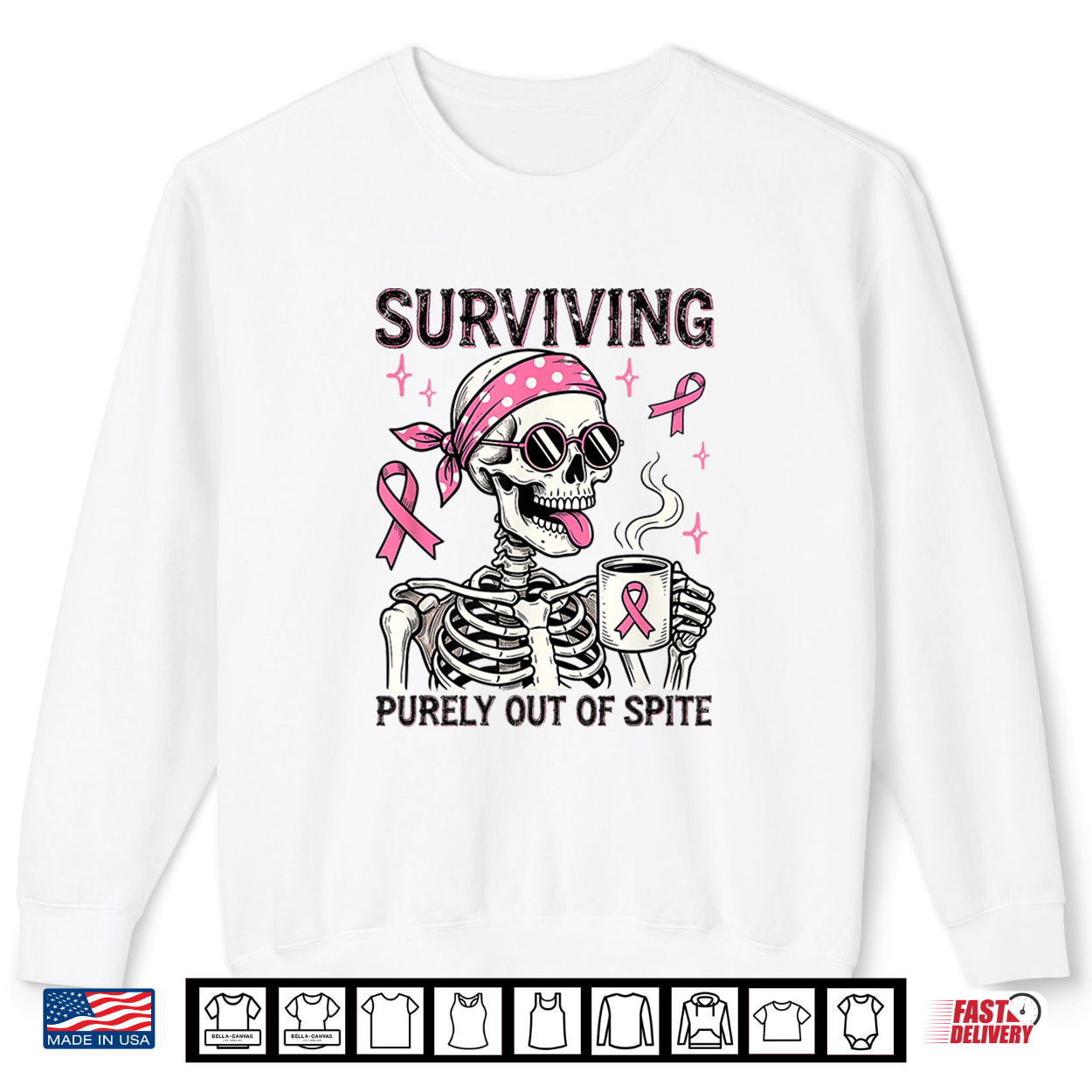 Surviving Purely Out Of Spite Breast Cancer Skeleton Shirt