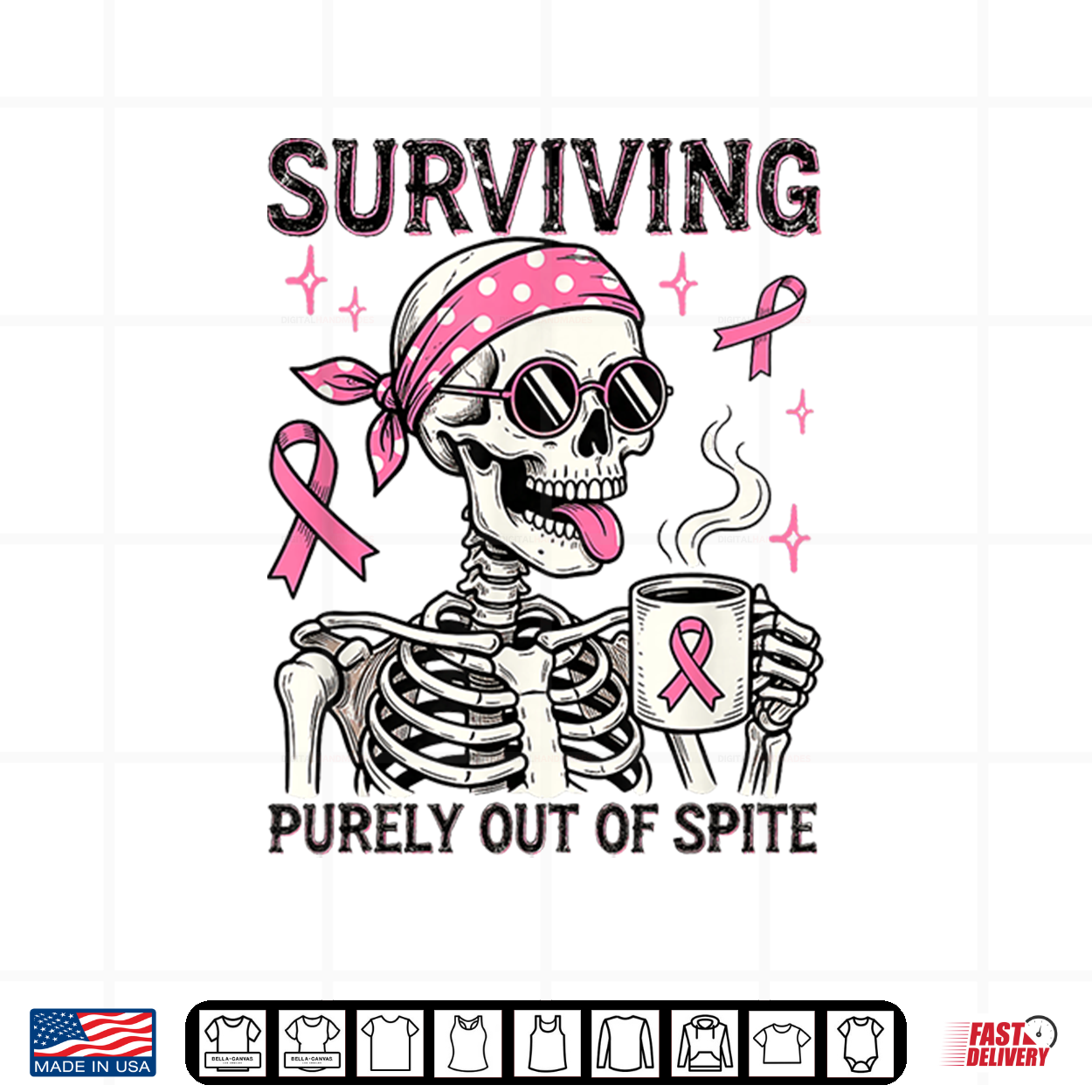 Surviving Purely Out Of Spite Breast Cancer Skeleton Shirt
