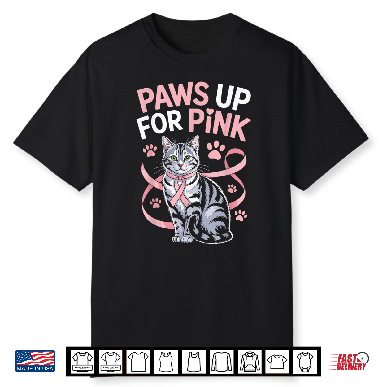Breast Cancer Awareness Pet Cat Lover Kitty Pink Ribbon Shirt