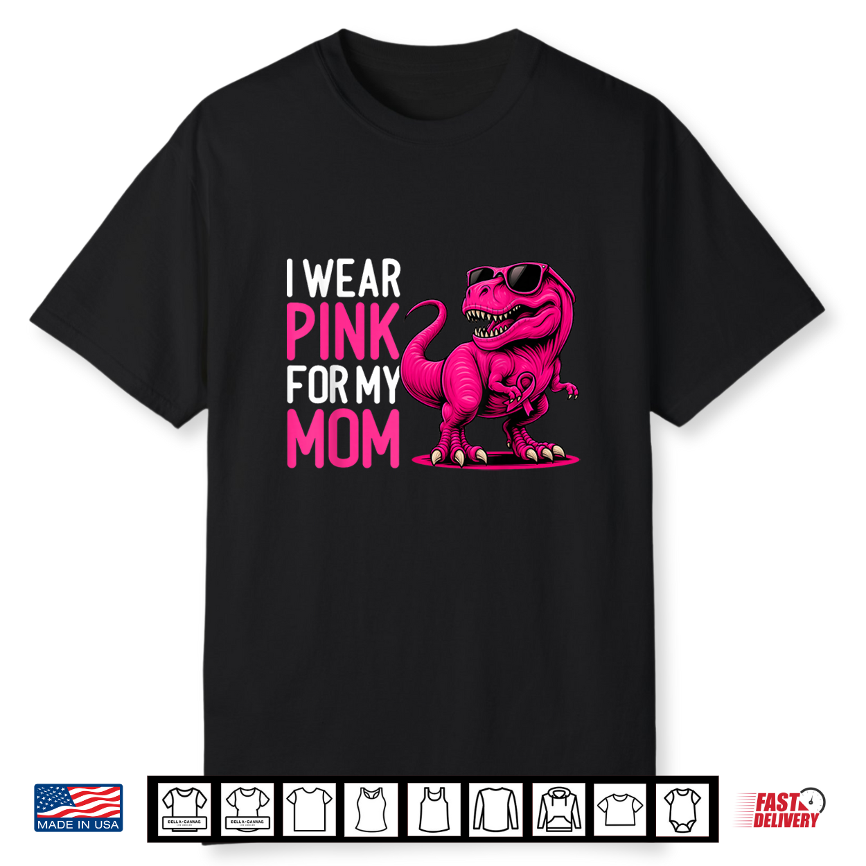 I Wear Pink For My Mom Breast Cancer Awareness Dinosaur Shirt