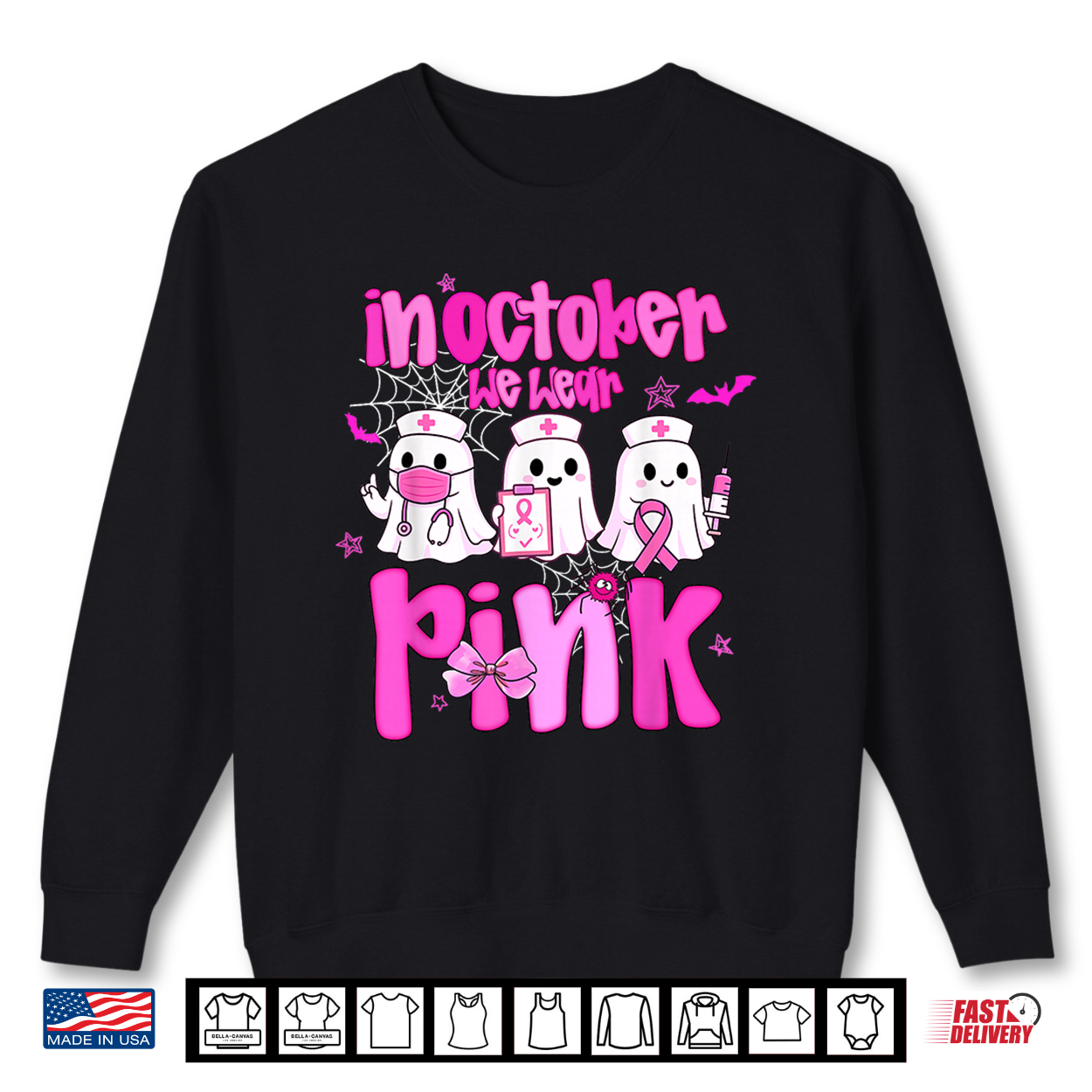In October We Wear Pink Boo Nurse Breast Cancer Awareness Shirt