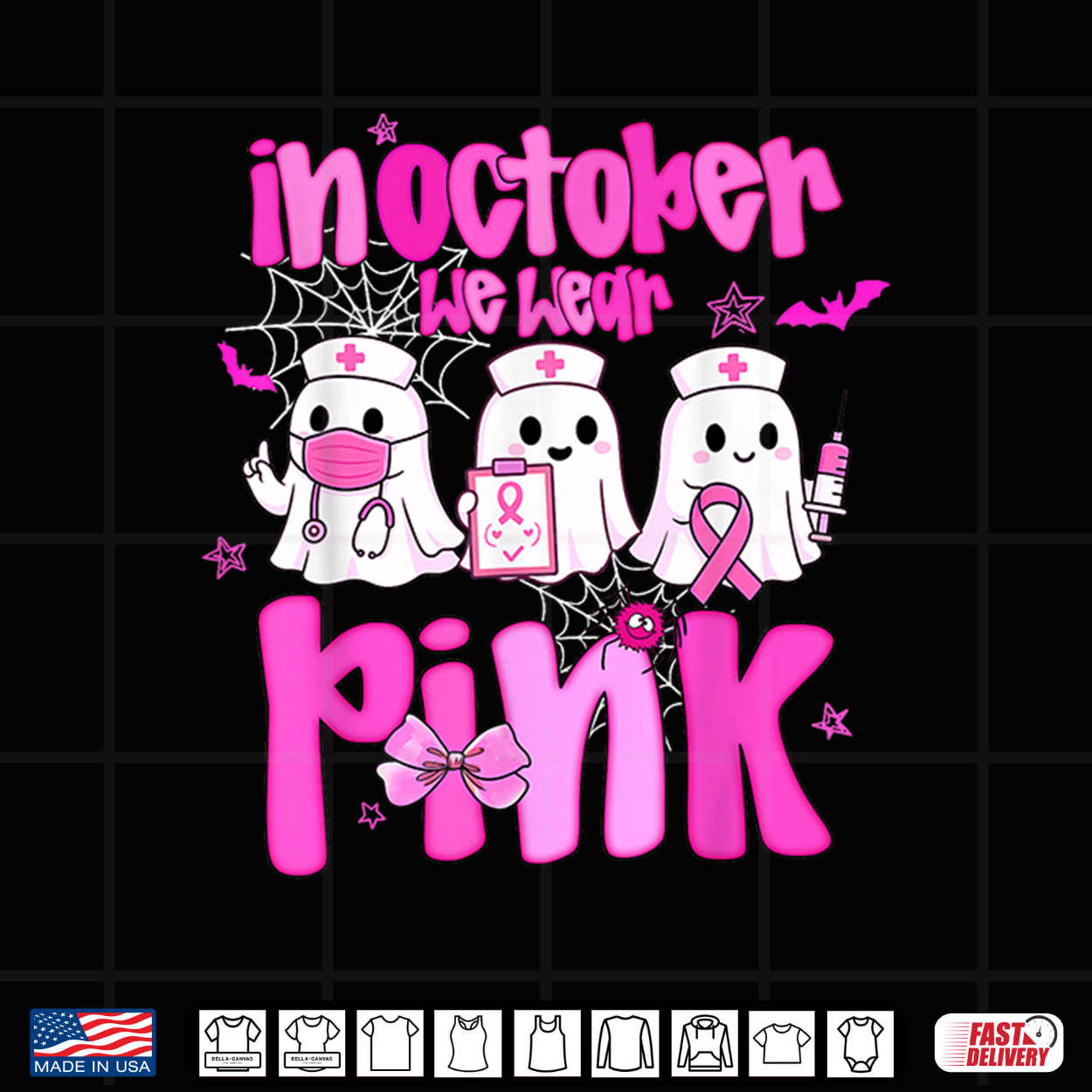 In October We Wear Pink Boo Nurse Breast Cancer Awareness Shirt