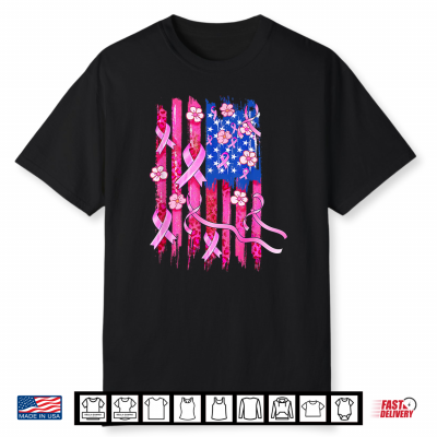 In October We Wear Pink Flag Breast Cancer Awareness Ribbon Shirt