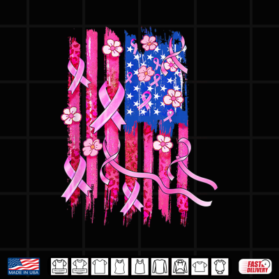 Design In October We Wear Pink Flag Breast Cancer Awareness Ribbon Shirt