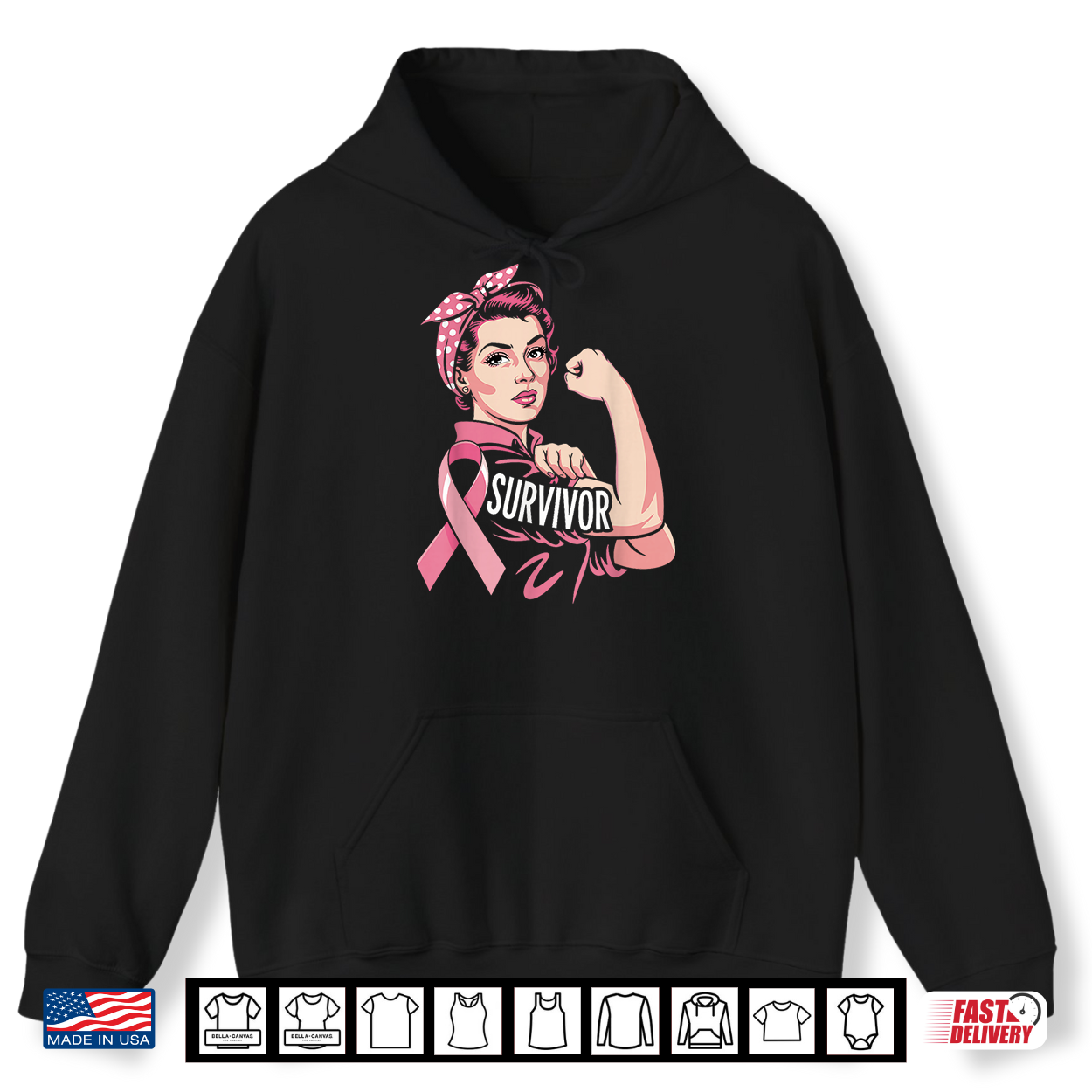 Pink Ribbon Rosie Riveter Breast Cancer Survivor Shirt