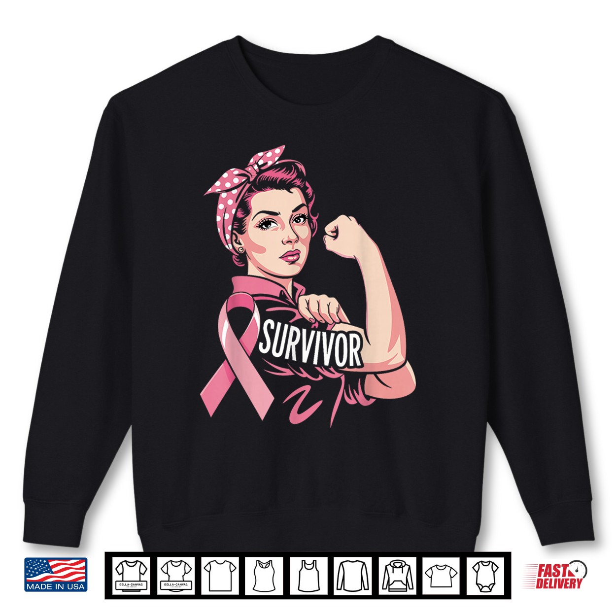 Pink Ribbon Rosie Riveter Breast Cancer Survivor Shirt
