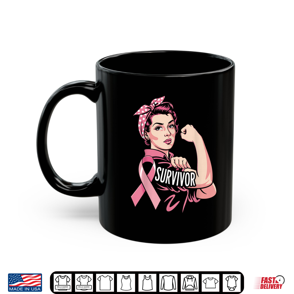 Pink Ribbon Rosie Riveter Breast Cancer Survivor Shirt