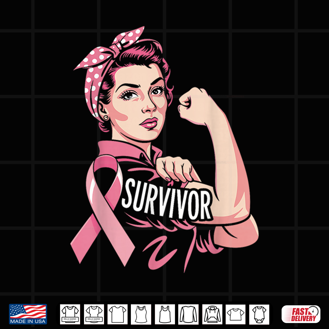 Pink Ribbon Rosie Riveter Breast Cancer Survivor Shirt