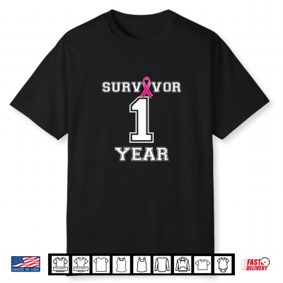 Survivor 1 Years Breast Cancer Free Support Awareness Shirt