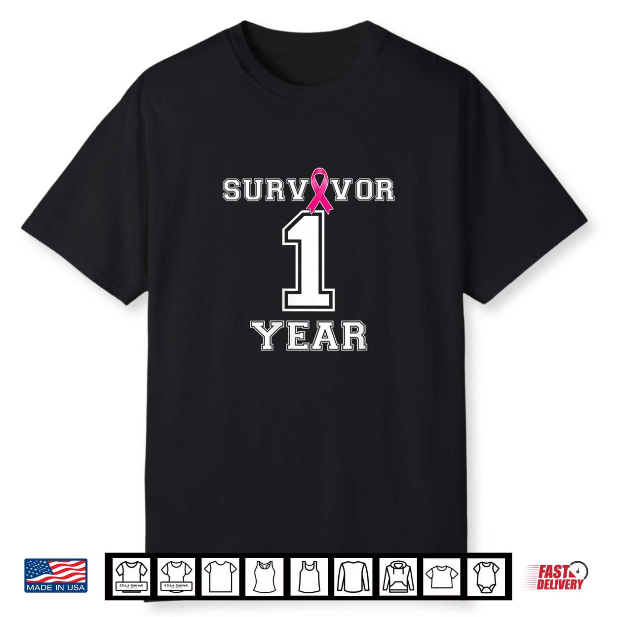 Survivor 1 Years Breast Cancer Free Support Awareness Shirt Survivor 1 Years Breast Cancer Free Support Awareness Shirt