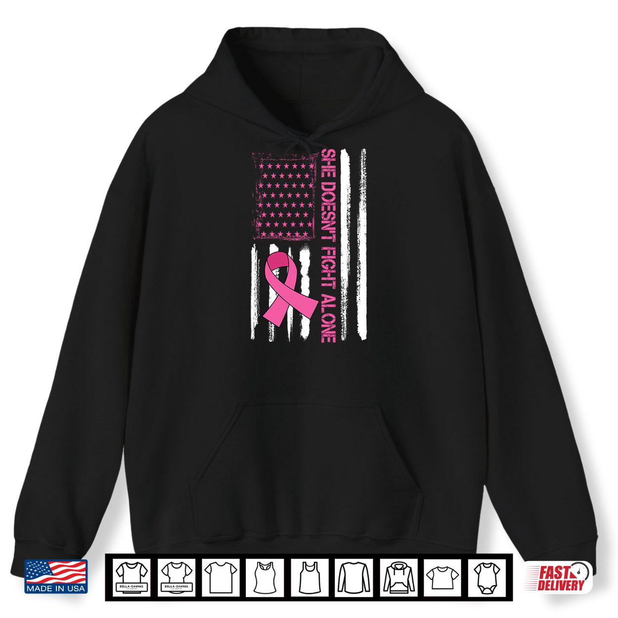 She Doesn’T Fight Alone Breast Cancer Awareness Us Flag Shirt She Doesn’T Fight Alone Breast Cancer Awareness Us Flag Shirt