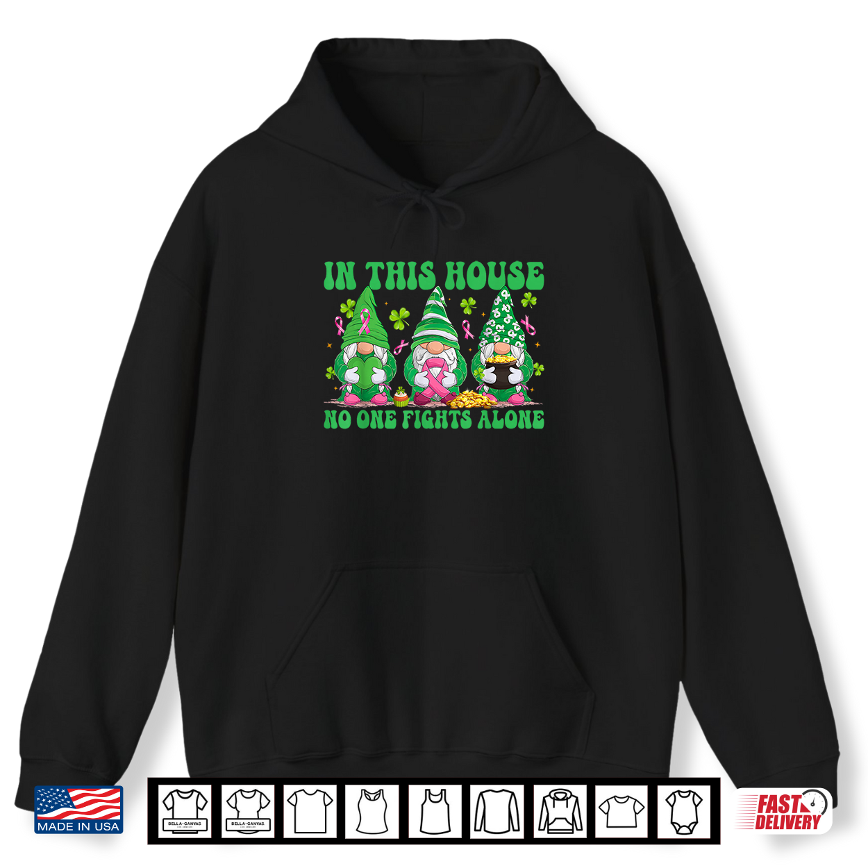 St Patrick’S Day Gnome Lucky Clover Breast Cancer Awareness Shirt