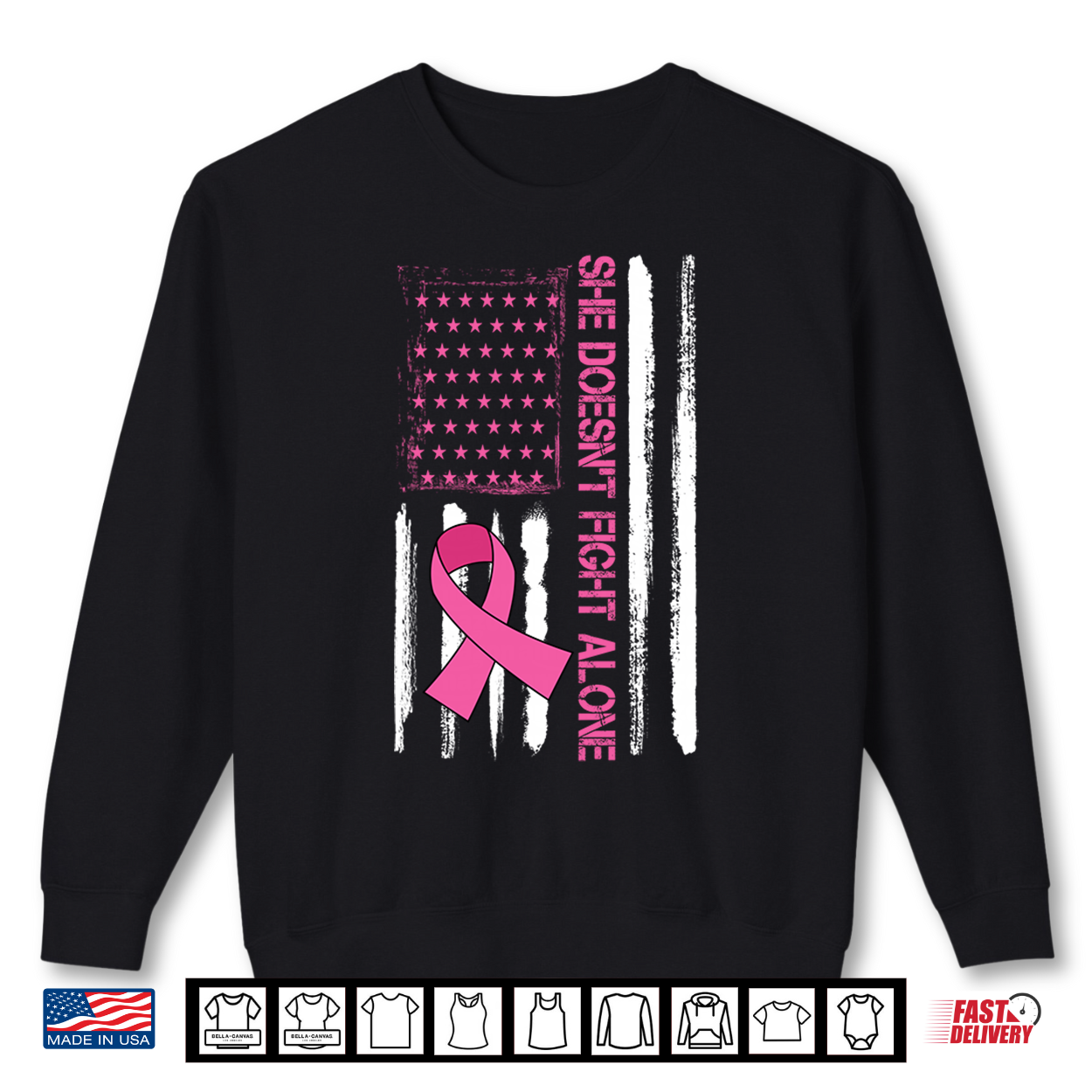 She Doesn’T Fight Alone Breast Cancer Awareness Us Flag Shirt She Doesn’T Fight Alone Breast Cancer Awareness Us Flag Shirt