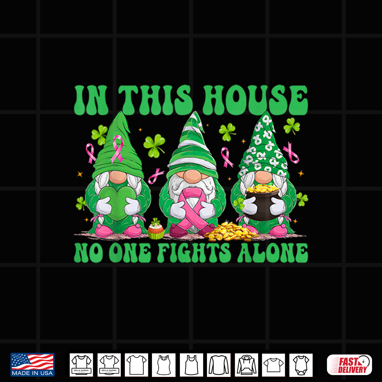 St Patrick’S Day Gnome Lucky Clover Breast Cancer Awareness Shirt