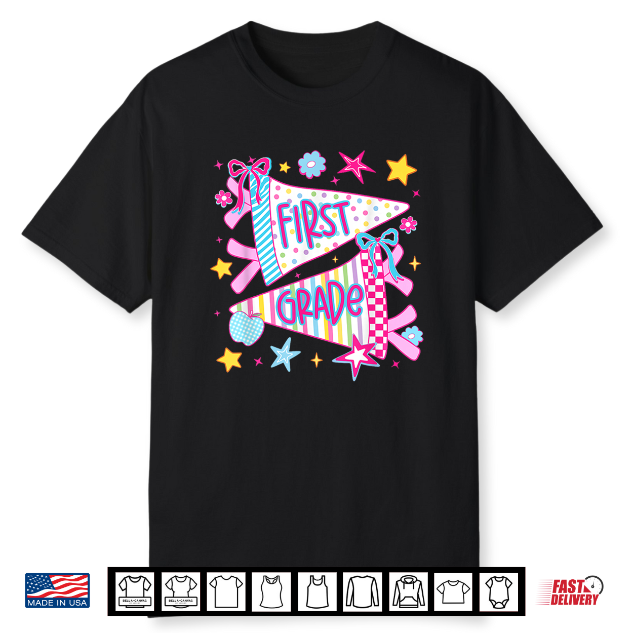 1St First Day Of First Grade Back To School Pennant Bow Shirt 1St First Day Of First Grade Back To School Pennant Bow Shirt