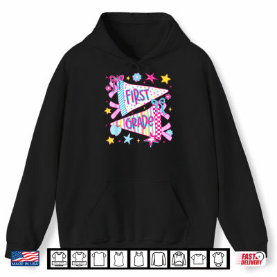1St First Day Of First Grade Back To School Pennant Bow Shirt 1 Hoodie 1st First Day Of First Grade Back To School Pennant Bow Shirt
