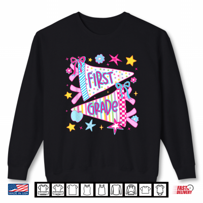 1St First Day Of First Grade Back To School Pennant Bow Shirt 2 Sweatshirt 1st First Day Of First Grade Back To School Pennant Bow Shirt