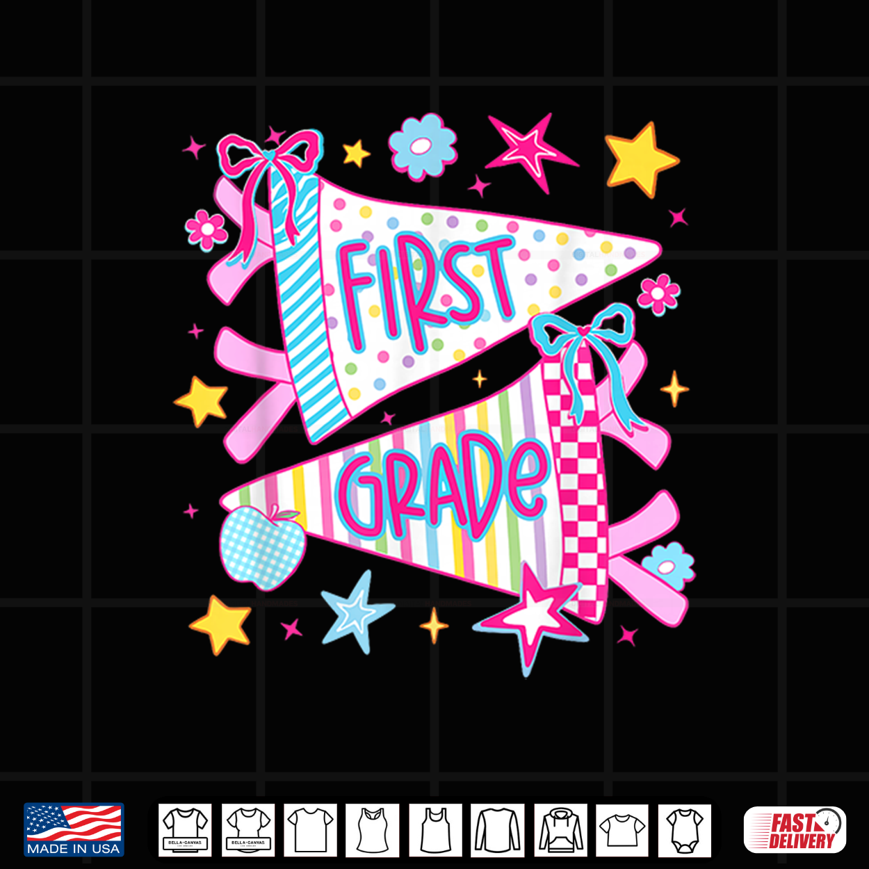 1St First Day Of First Grade Back To School Pennant Bow Shirt 1St First Day Of First Grade Back To School Pennant Bow Shirt