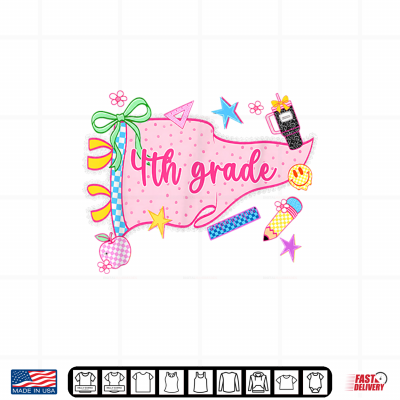 Cute Pennant Flag Pink First Day Of 4Th Grade Teacher Student Shirt 4 Design Cute Pennant Flag Pink First Day Of 4th Grade Teacher Student Shirt
