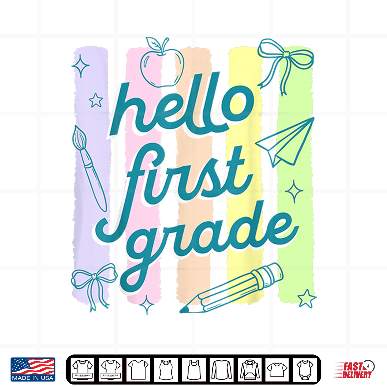 First Day Of 1St Grade Hello First Grade Teacher Shirt
