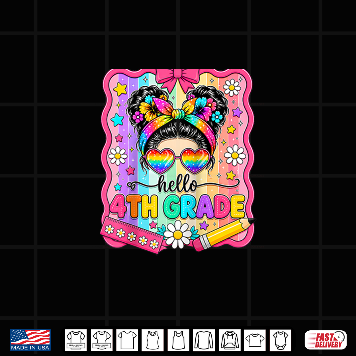 Hello 4Th Grade Rainbow Back To School Messy Bun Shirt Hello 4Th Grade Rainbow Back To School Messy Bun Shirt