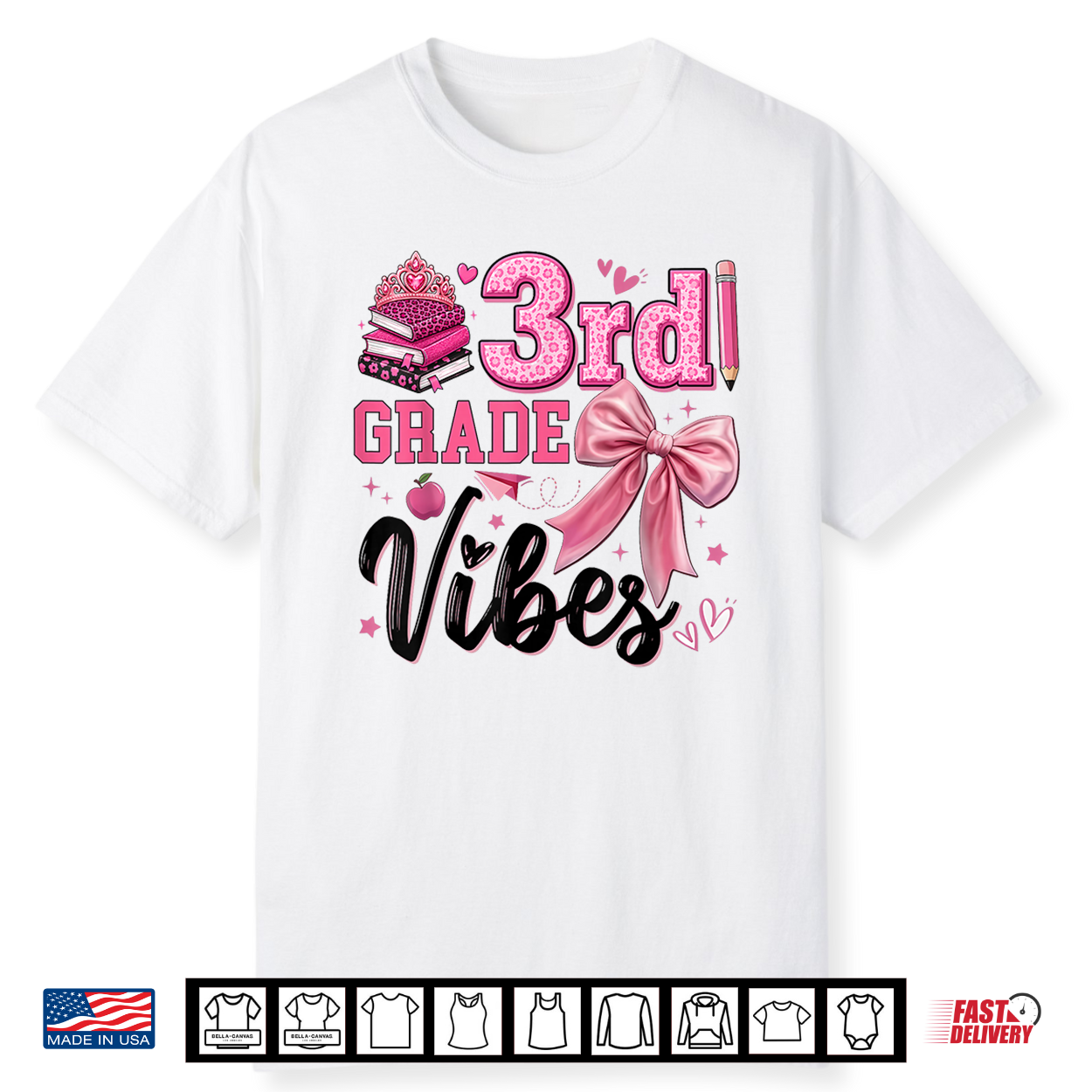 First Day Of 3Rd Grade Vibes Pink Bow Student Teacher Shirt